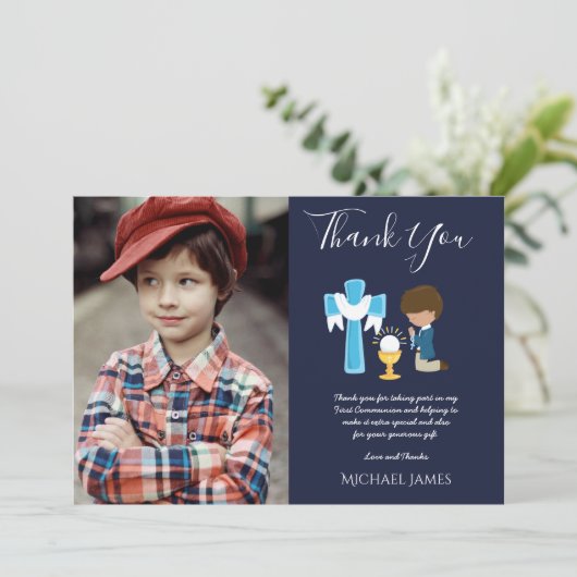 NAVY DANK U PHOTO 1st Commune - BEELD bidden Bedankkaart (Staand voorkant)