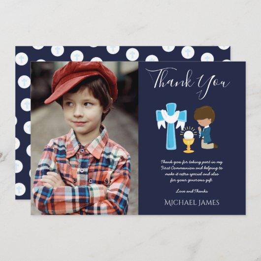 NAVY DANK U PHOTO 1st Commune - BEELD bidden Bedankkaart (Voorkant / Achterkant)