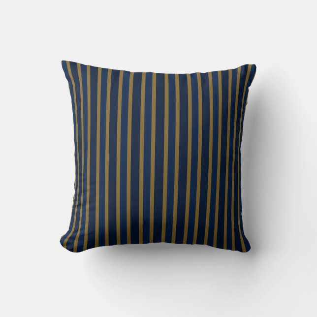 Navy, Dark Blue and Gold Stripes Kussen (Voorkant)