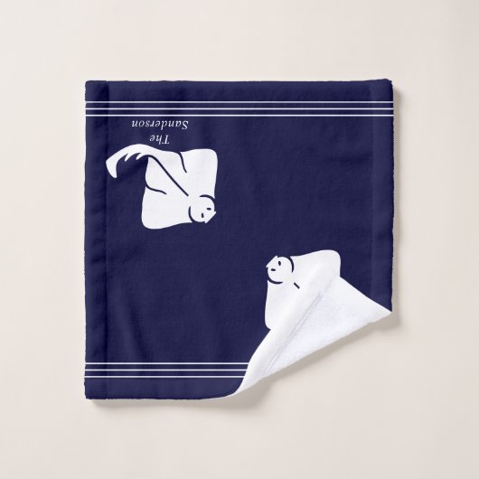 Navy Dark Blue Coastal Nautical Stingray Manta Ray Bad Handdoek (Wasdoekje)