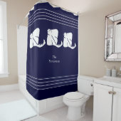Navy Dark Blue Coastal Nautical Stingray Manta Ray Douchegordijn (In situ)