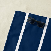 Navy Dark Blue Stripes beach towel Strandlaken (In situ)