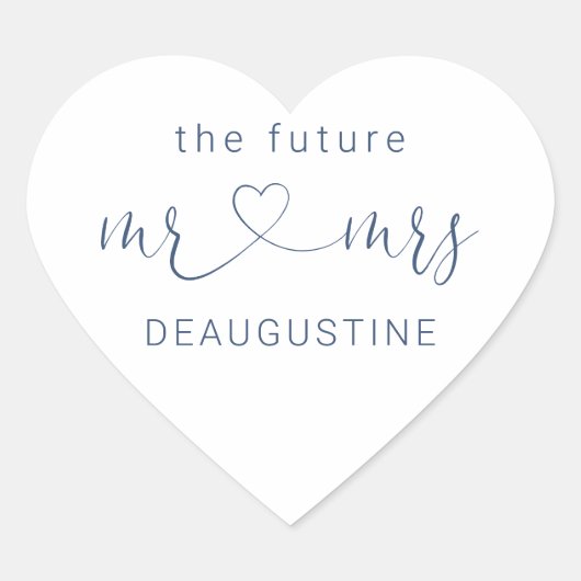 Navy De Toekomst Mr. en Mrs. Heart Wedding Sticker (Voorkant)