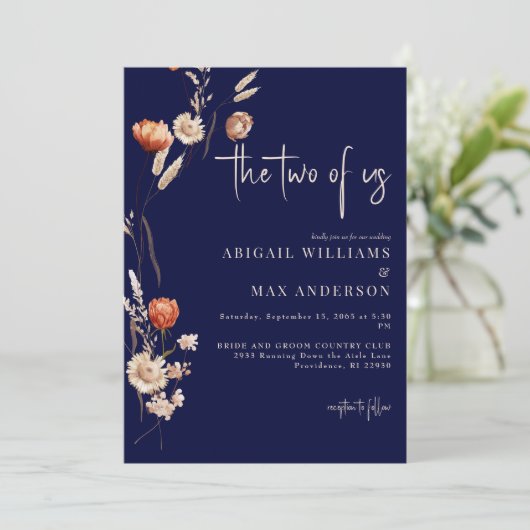 Navy De twee van ons Boho bruiloft Kaart (Staand voorkant)