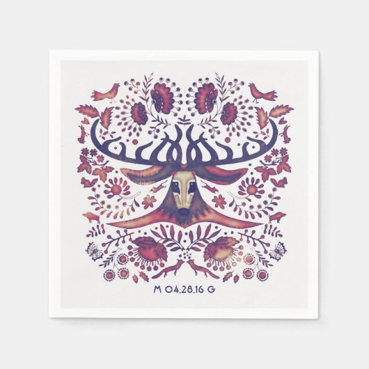 Navy Deer en Woodland Animals Wedding Servet (Voorkant)