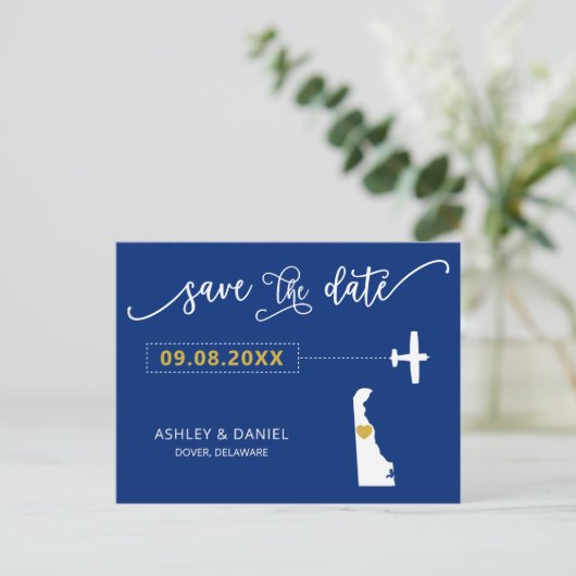 Navy Delaware Wedding Save the Date Map Briefkaart (Staand voorkant)