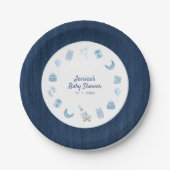 Navy Denim Blue Jean Baby shower Papieren Bordje (Voorkant)