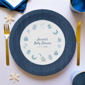 Navy Denim Blue Jean Baby shower Papieren Bordje