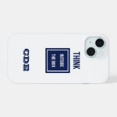 Navy denkt buiten het doosmonogram iPhone 15 case (Achterkant horizontaal)