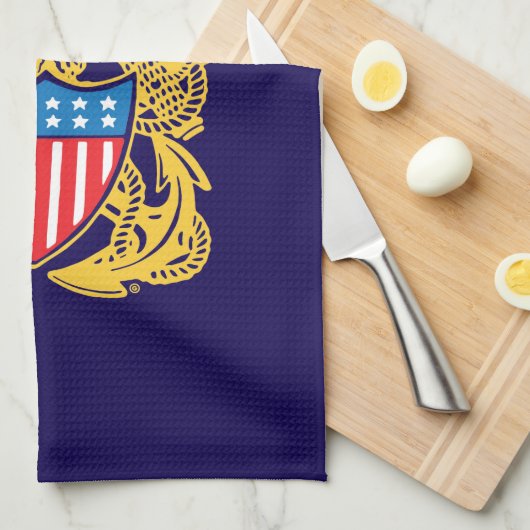 Navy Design Theedoek (Quarter Fold)