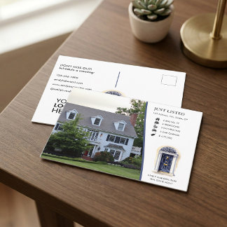 Navy Deur Aquarel Makelaarspostkaart Briefkaart