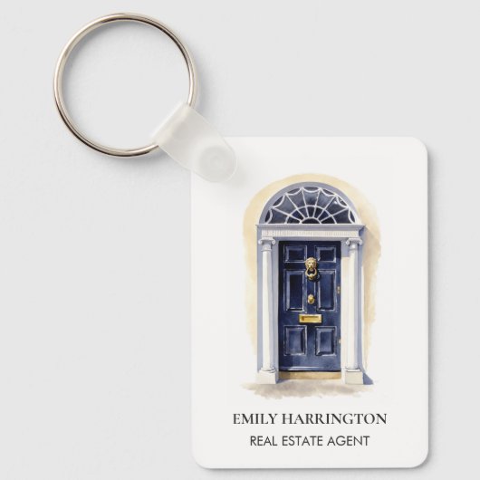 Navy Deur Watercolor Logo Makelaar Sleutelhanger (Voorkant)