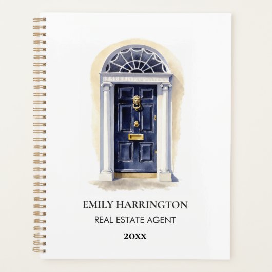 Navy Deur Watercolor Logo Vastgoedmakelaar Planner (Voorkant)