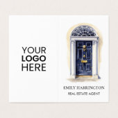 Navy Deur Watercolor QR Code Makelaar Visitekaartje (Buitenkant ongevouwen)
