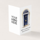 Navy Deur Watercolor QR Code Makelaar Visitekaartje (Buitenkant)