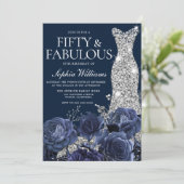 Navy Diamond Dress 50 & Fabulous 50th Birthday Kaart (Staand voorkant)