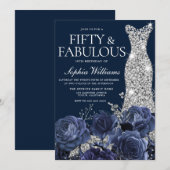 Navy Diamond Dress 50 & Fabulous 50th Birthday Kaart (Voorkant / Achterkant)