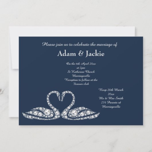 Navy Diamond SWAN ELEGANT WEDDING Kaart (Voorkant)