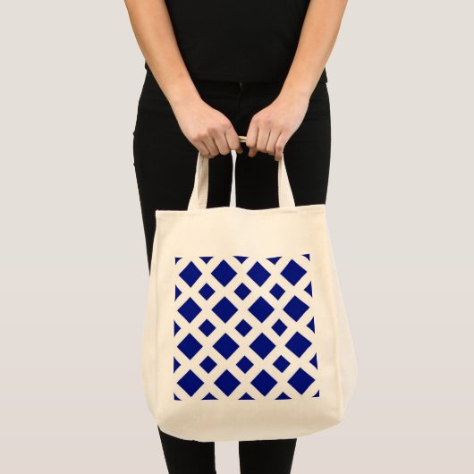 Navy Diamonds op White Tote Bag (Voorkant (product))