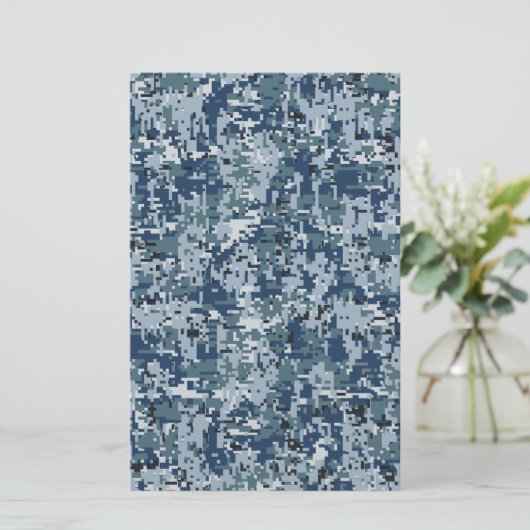 Navy Digital Camouflage Decor Briefpapier (Staand voorkant)