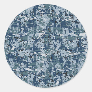 Navy Digital Camouflage Decor Ronde Sticker