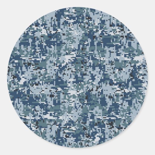 Navy Digital Camouflage Decor Ronde Sticker (Voorkant)