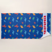 Navy Dinosaurussen Pattern Kinder Zomer Strandlaken (Voorkant)
