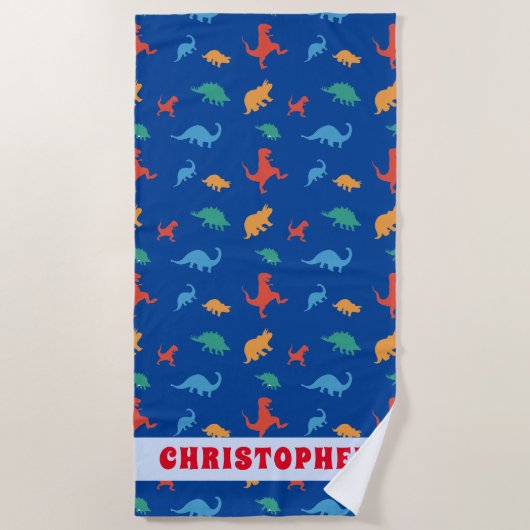Navy Dinosaurussen Pattern Kinder Zomer Strandlaken (Voorkant)