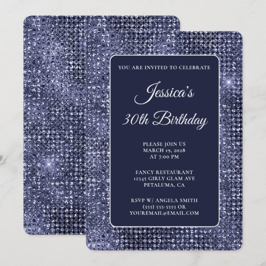 Navy Disco Glitter 30e verjaardag Kaart (Voorkant / Achterkant)