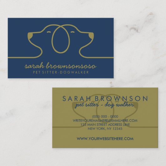 Navy Dog Line Logo Petsitter dierenarts Visitekaartje (Voorkant / Achterkant)