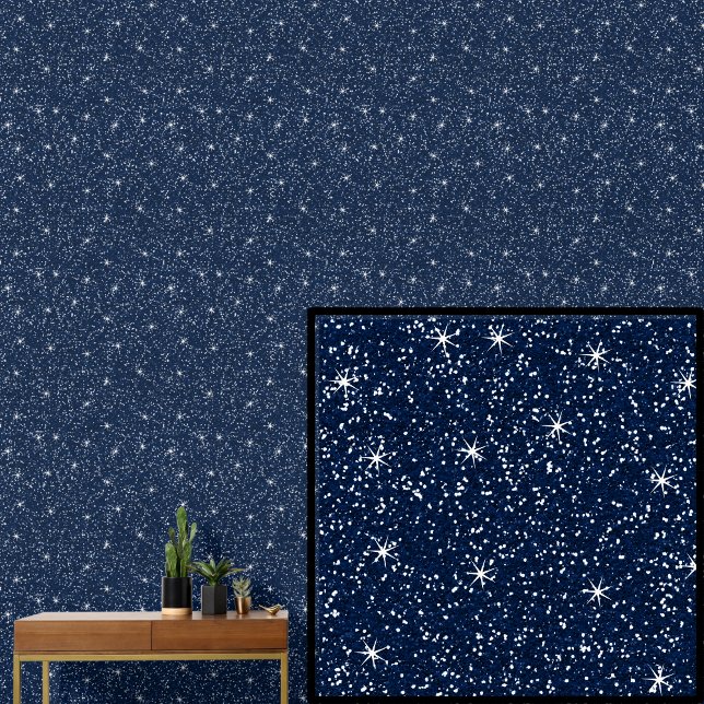 Navy Donkerblauw met Sparkle Stars Behang (Creator heeft geüpload)