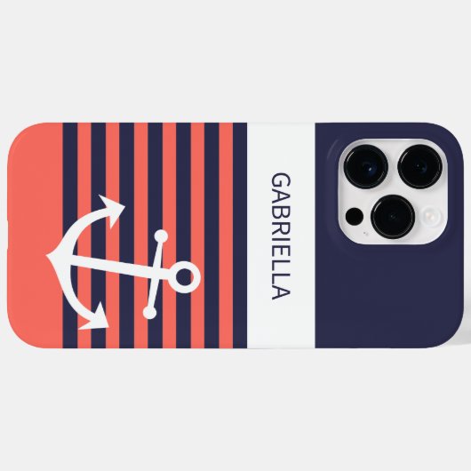 Navy Donkerblauw Wit Perzik Rood Sinaasappel Strep Case-Mate iPhone Case (Achterkant (horizontaal))