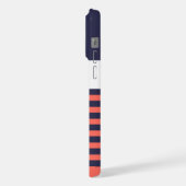 Navy Donkerblauw Wit Perzik Rood Sinaasappel Strep iPhone Hoesje (Linkerkant)