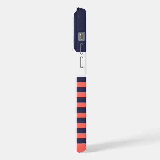 Navy Donkerblauw Wit Perzik Rood Sinaasappel Strep iPhone Hoesje (Linkerkant)