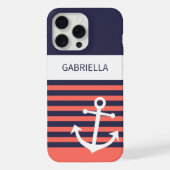 Navy Donkerblauw Wit Perzik Rood Sinaasappel Strep iPhone Hoesje (Achterkant)