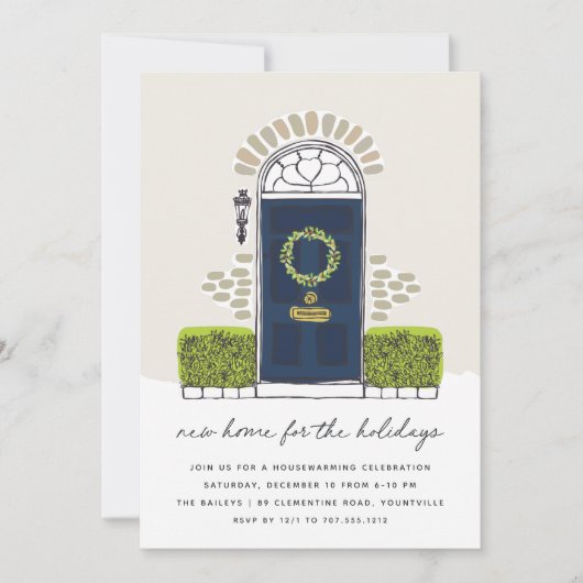 Navy door Holiday Housewarming Party Kaart (Voorkant)