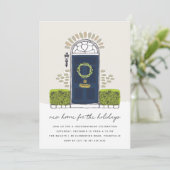 Navy door Holiday Housewarming Party Kaart (Staand voorkant)