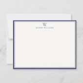 Navy Double Border Monogram Off-White Note Card Kaart (Voorkant)