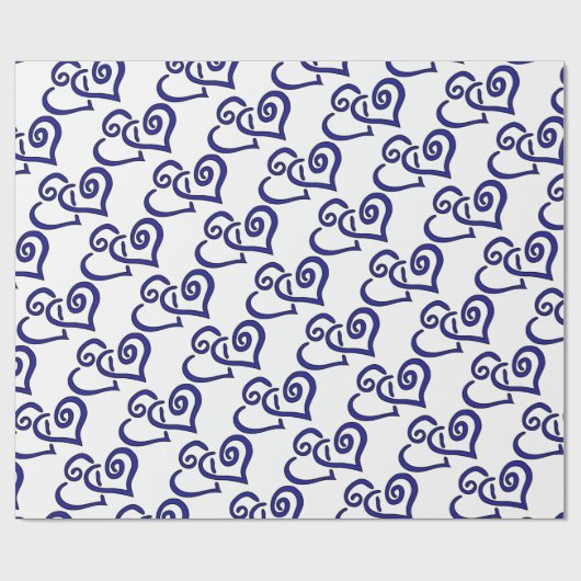 Navy Double Heart Cadeaupapier (Vlak)