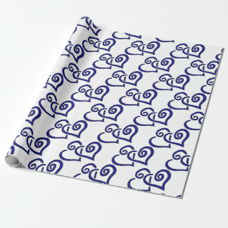 Navy Double Heart Cadeaupapier