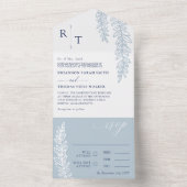 Navy & Dove Blue Greenery Monogrammed Wedding All In One Uitnodiging (Binnen)