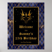 Navy Dragon Scales Gouden Verjaardagsfeest Welkom Poster (Voorkant)