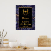 Navy Dragon Scales Gouden Verjaardagsfeest Welkom Poster (Keuken)