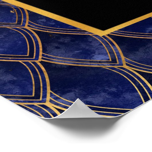 Navy Dragon Scales Gouden Verjaardagsfeest Welkom Poster (Hoek)