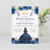 Navy Dress Brunette Princess Sweet 16 Uitnodiging (Staand voorkant)