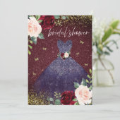 Navy Dress Burgundy Red Floral Vrijgezellenfeest Kaart (Staand voorkant)