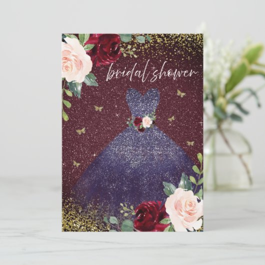 Navy Dress Burgundy Red Floral Vrijgezellenfeest Kaart (Staand voorkant)