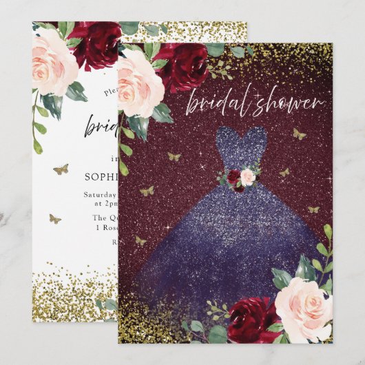 Navy Dress Burgundy Red Floral Vrijgezellenfeest Kaart (Voorkant / Achterkant)