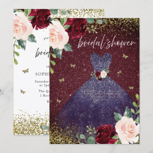 Navy Dress Burgundy Red Floral Vrijgezellenfeest Kaart