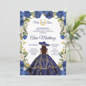 Navy Dress & Rozen Mexican Girl Mis Quince 2 Kaart (Staand voorkant)